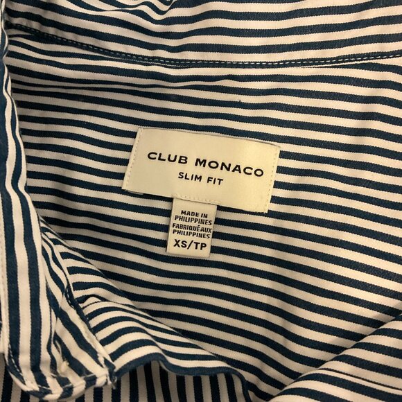 Club Monaco Slim Fit Men's Shirt XS Blue White Stripe Button Front Long Sleeve - Picture 11 of 11